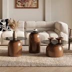 Nesting Coffee Table Set of 3 in Walnut with Glass Top
