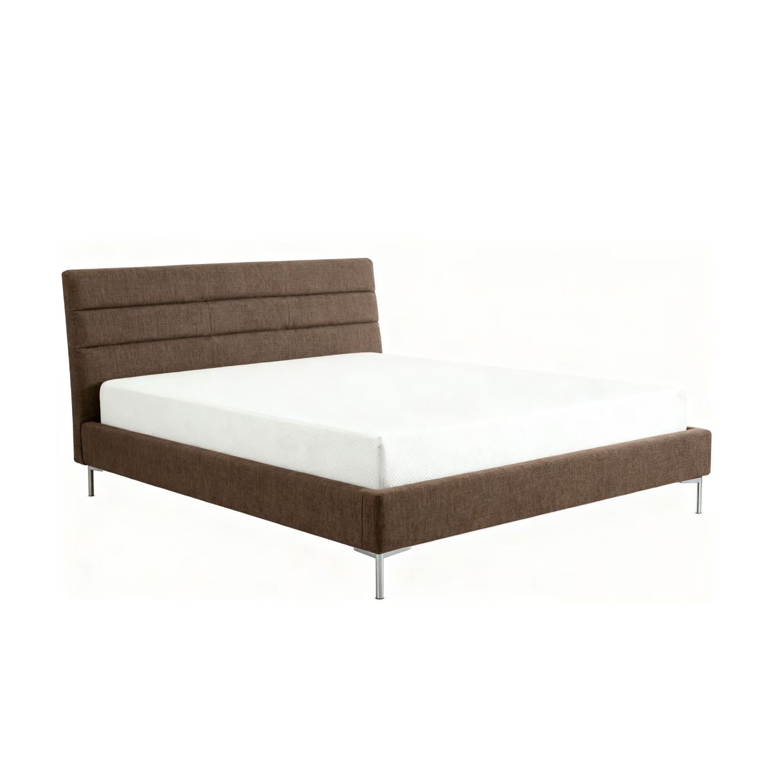 Memory Foam Mattress - Twin Green Tea placed on a brown upholstered bed frame, showcasing its sleek and supportive profile.