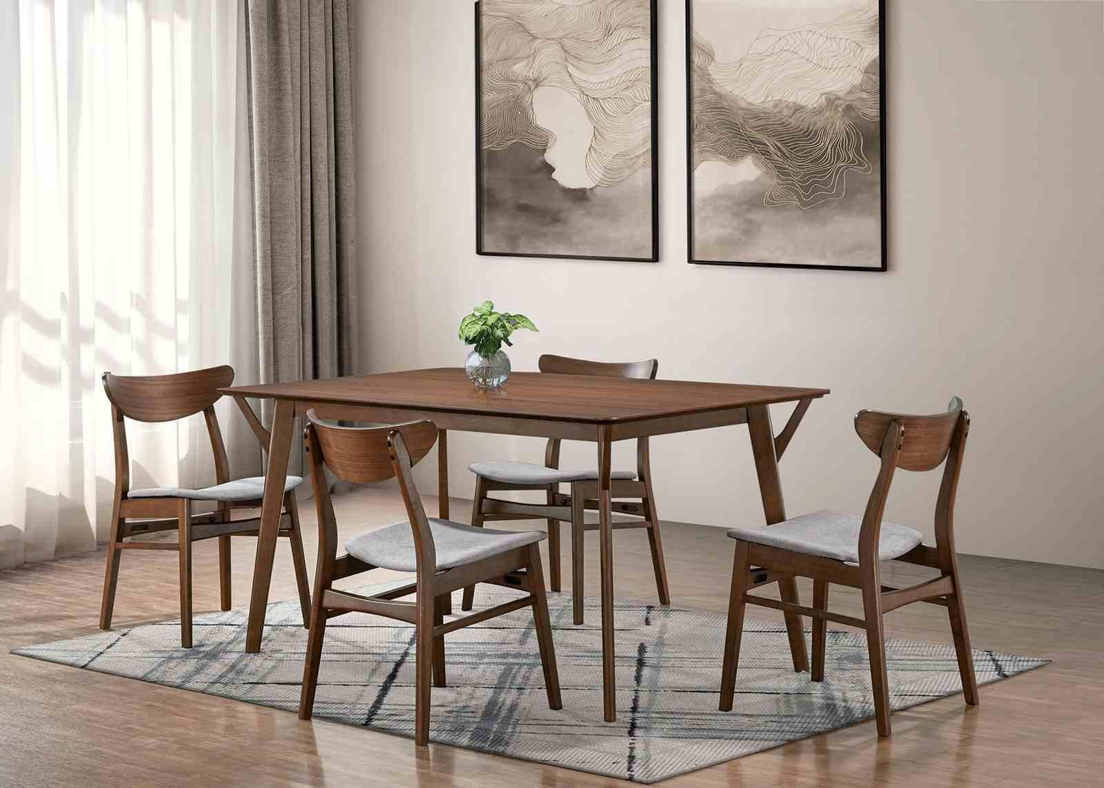 Mid-Century Modern Side Chair Set in Walnut and Light Gray.