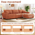 Modular sectional sofa with ottoman in boucle fabric shown in three layout options, offering flexible configurations for any room.