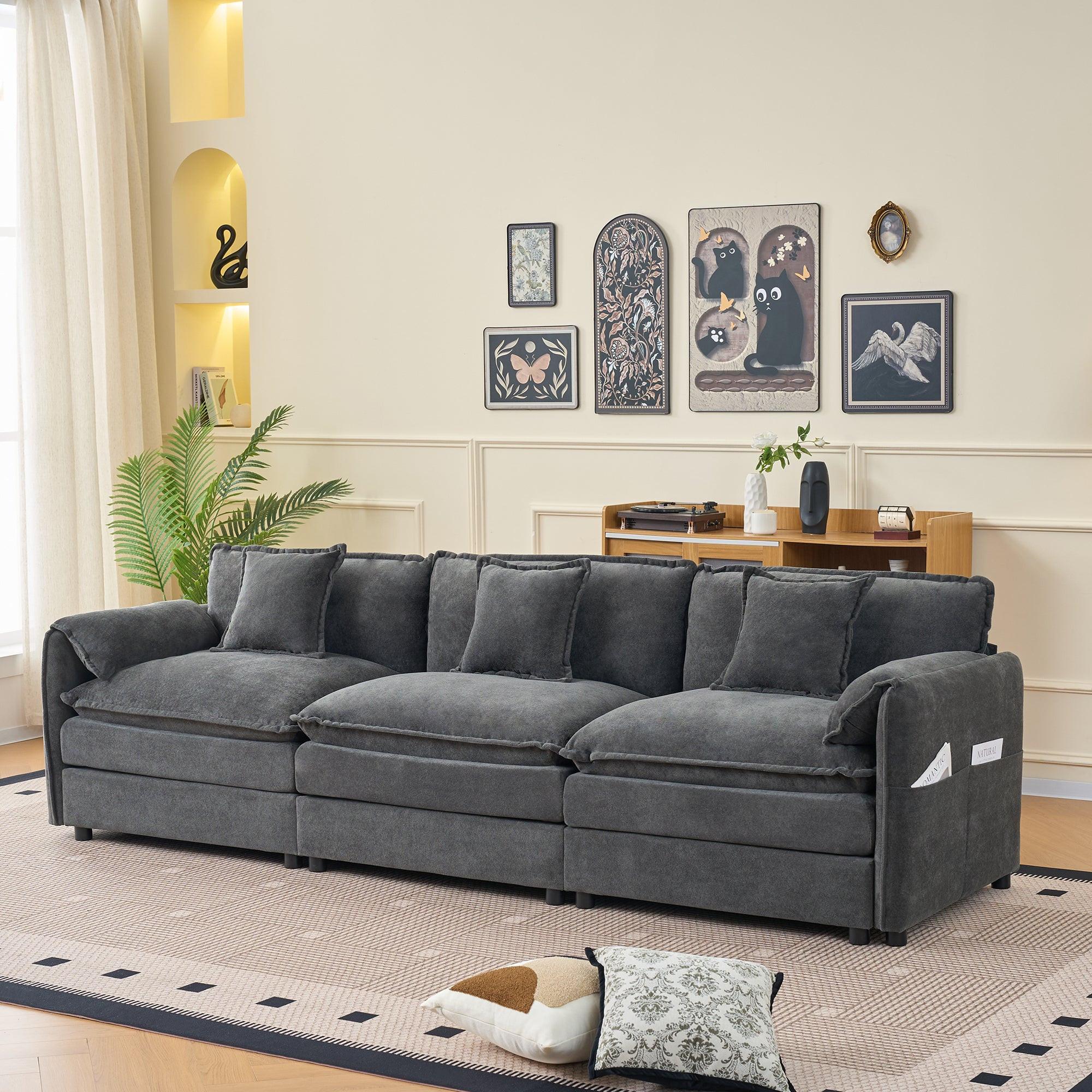 Modular Sectional Sofa in Grey - Deep Seat Comfort.