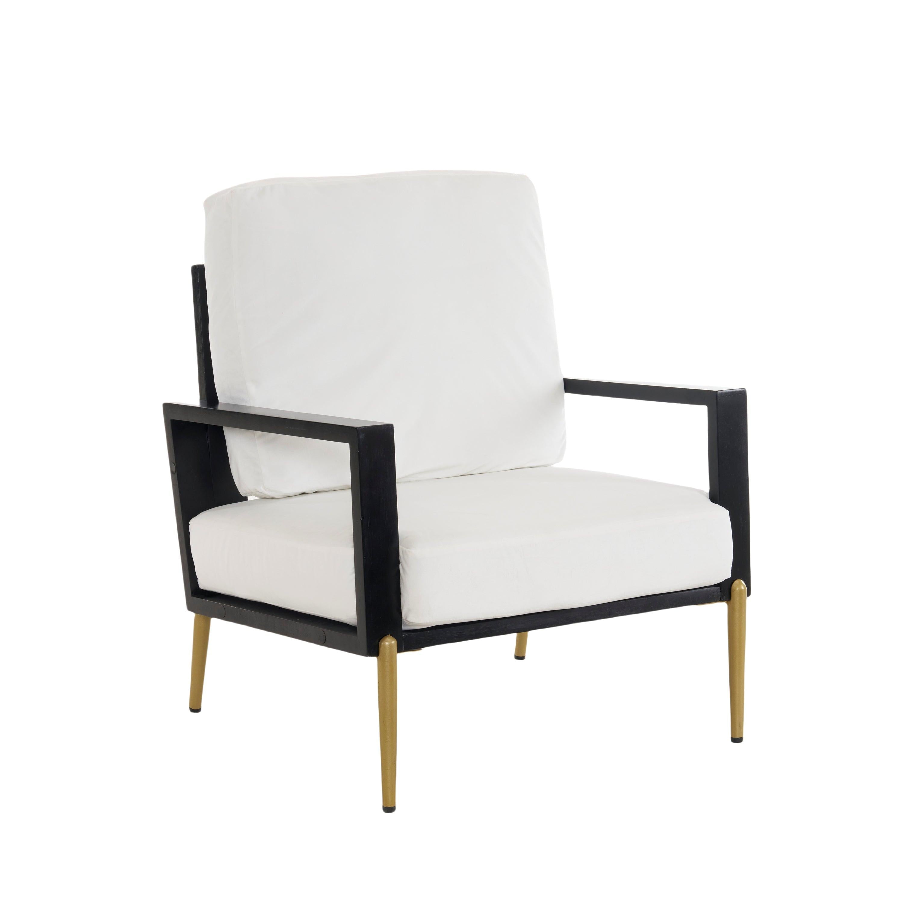 Mid-Century Modern Armchair - White Velvet and Gold Legs.