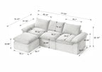 Dimension diagram of modular corduroy sofa in black, showing detailed measurements for each section. Perfect for planning modern living room layouts.