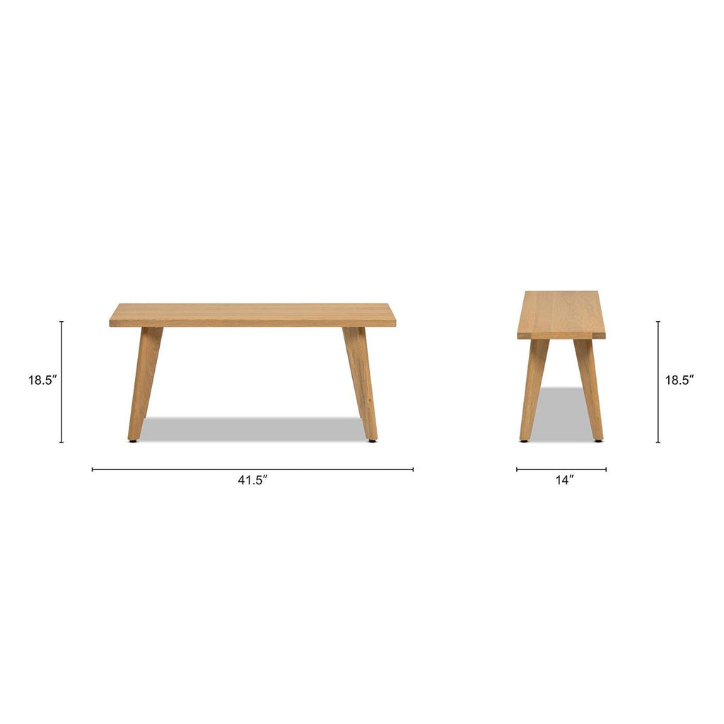 Capri 41.5' Solid Red Oak Wood Bench, Natural Brown Red Oak.