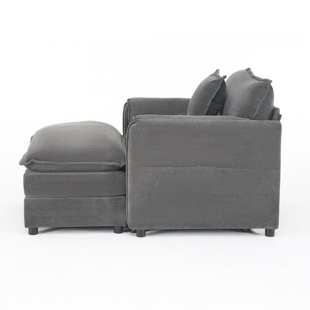 Chenille Recliner Chair with Movable Ottoman for Comfort.