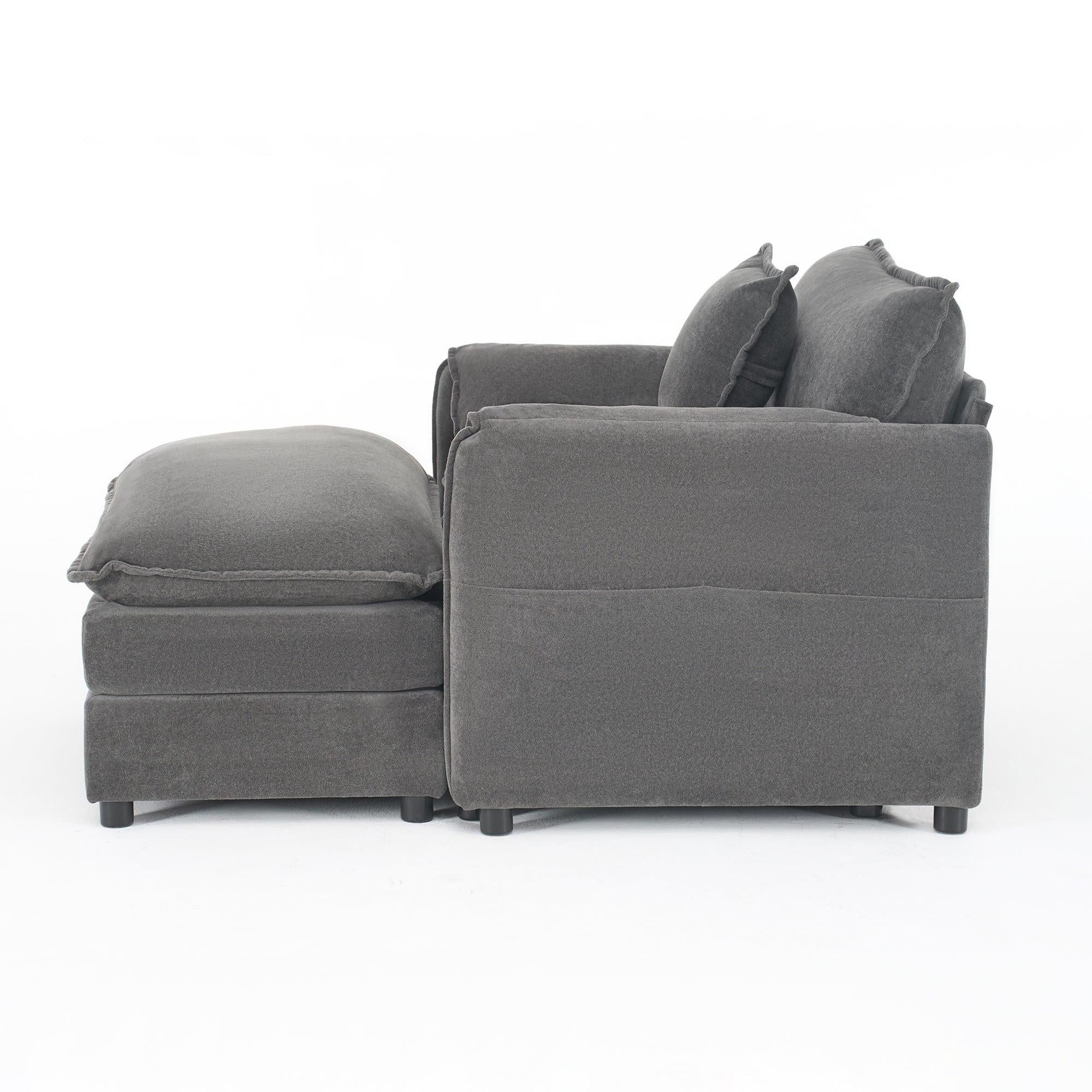 Chenille Recliner Chair with Movable Ottoman for Comfort.