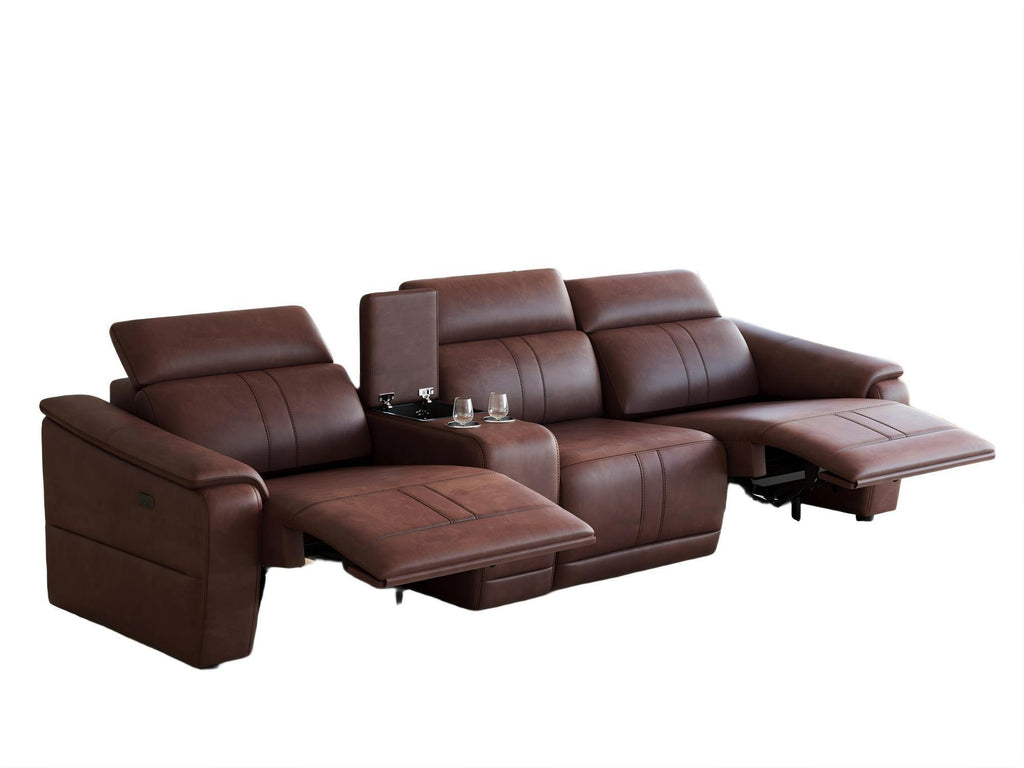 4-Piece Modular Leather Sofa Set with Cup Holders.