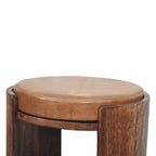 Savoy Leather Stool - Artisan Crafted Solid Wood.