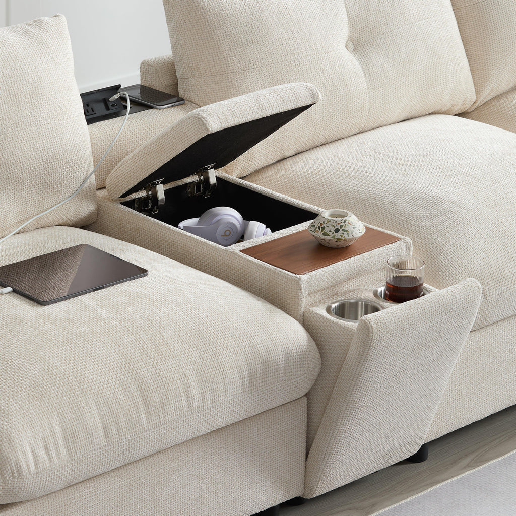 Modular Sectional Sofa with Console, Cup Holder, USB Charger.