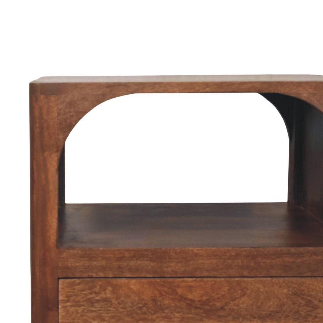 Solid Wood Arc-Line Bedside Table with Arch Design.