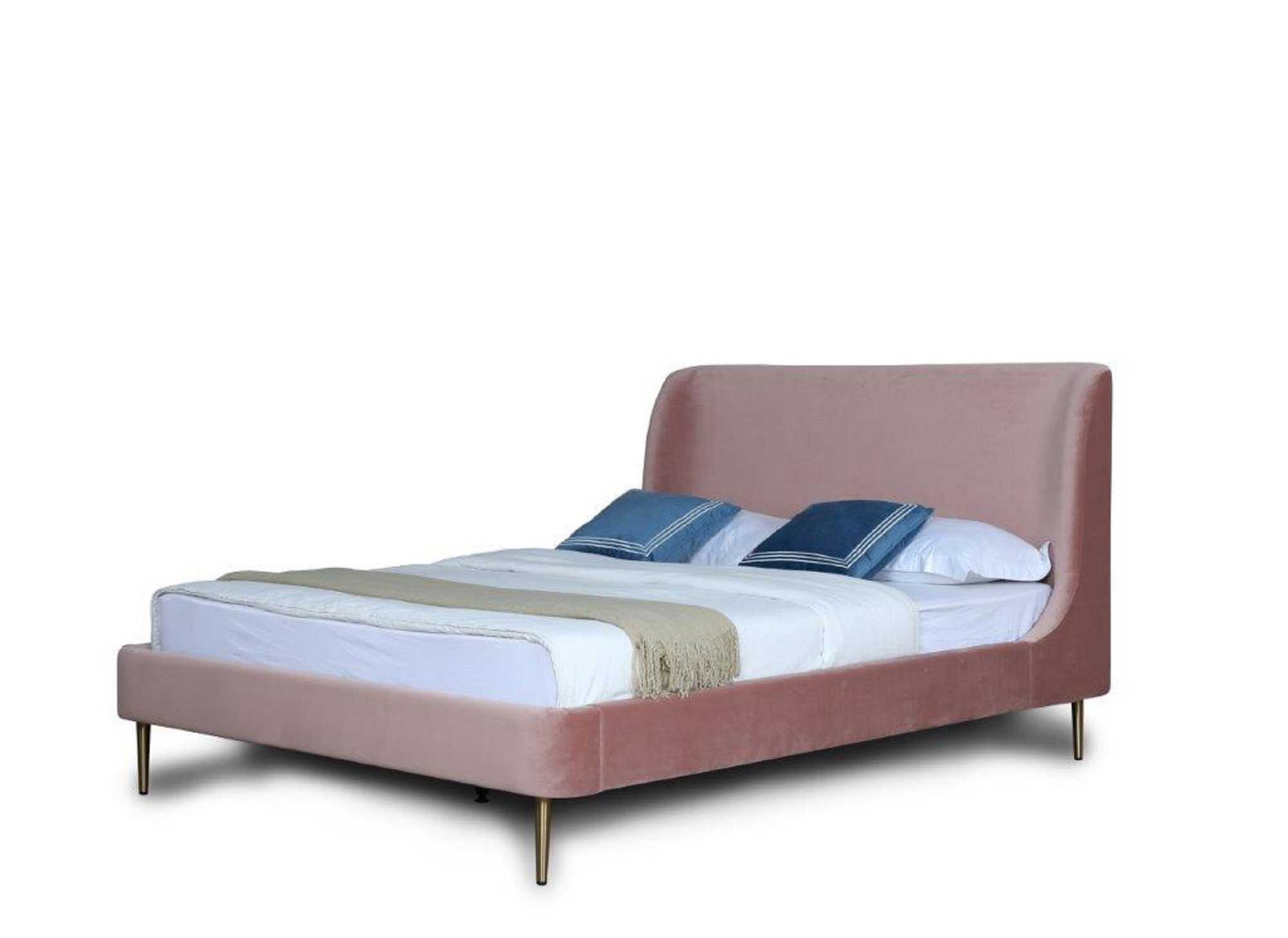 Heather Upholstered Velvet Queen Bed in Blush and Gold