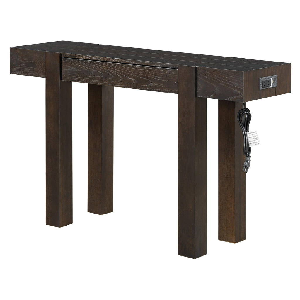 Rustic Console Table with Power Outlet and Hidden Drawer.