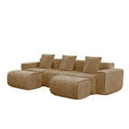 Modular Velvet Brown 3 Seat Sectional Sofa with Ottomans.