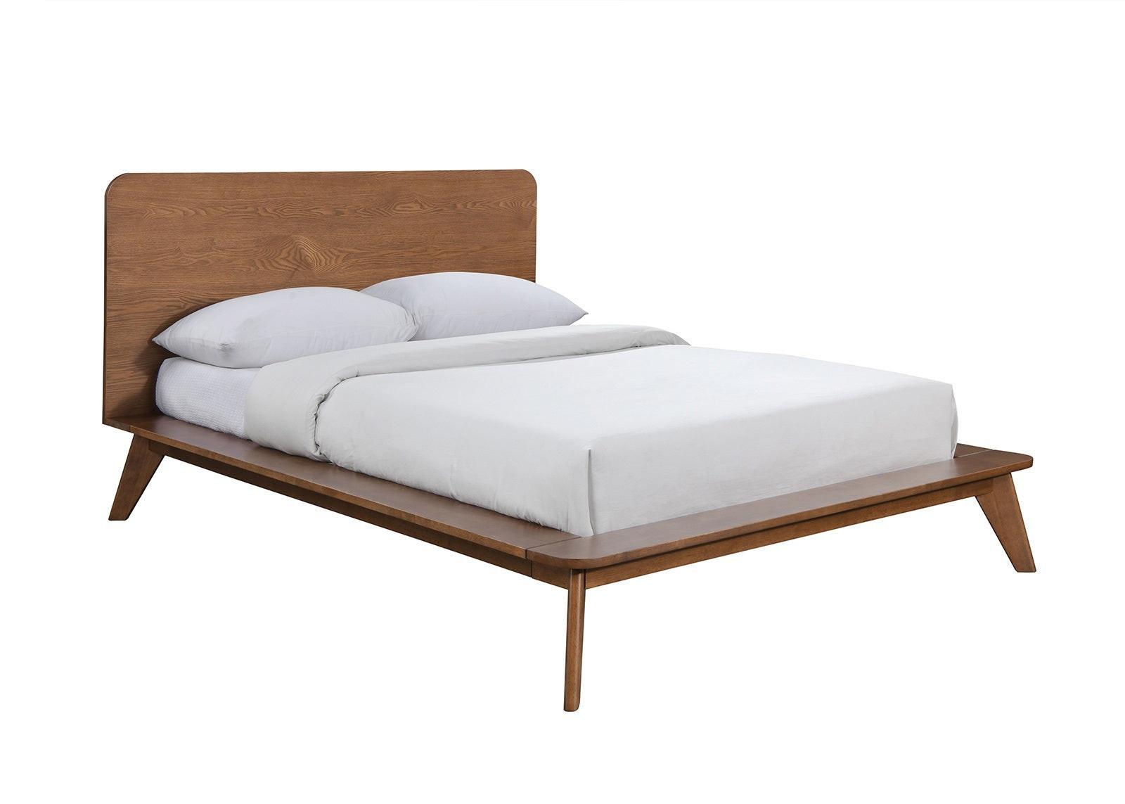 Walnut Queen Size Bed Frame - Solid Wood, Modern Design.
