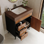 Mid-Century Modern Bathroom Vanity with Ceramic Sink.