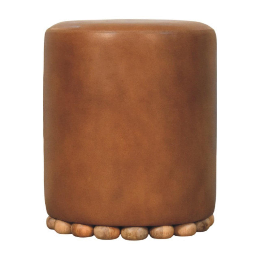Bola Leather Stool - Solid Wood Construction.