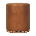Bola Leather Stool - Solid Wood Construction.