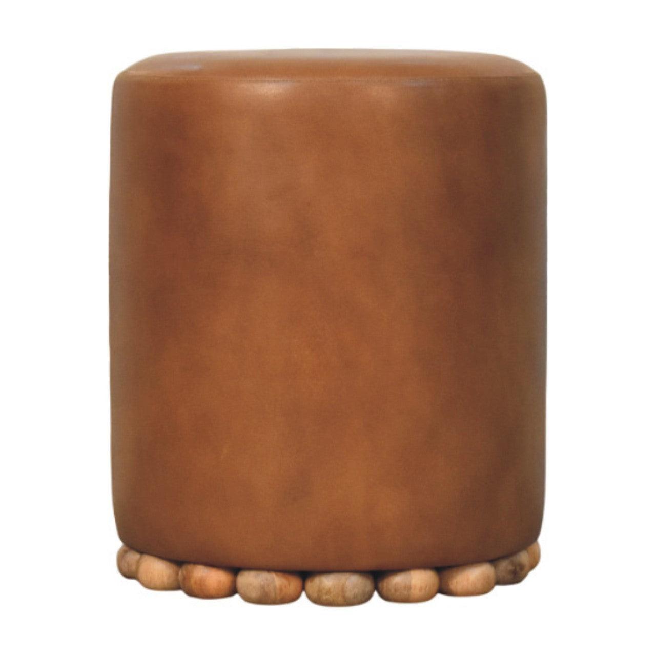 Bola Leather Stool - Solid Wood Construction.