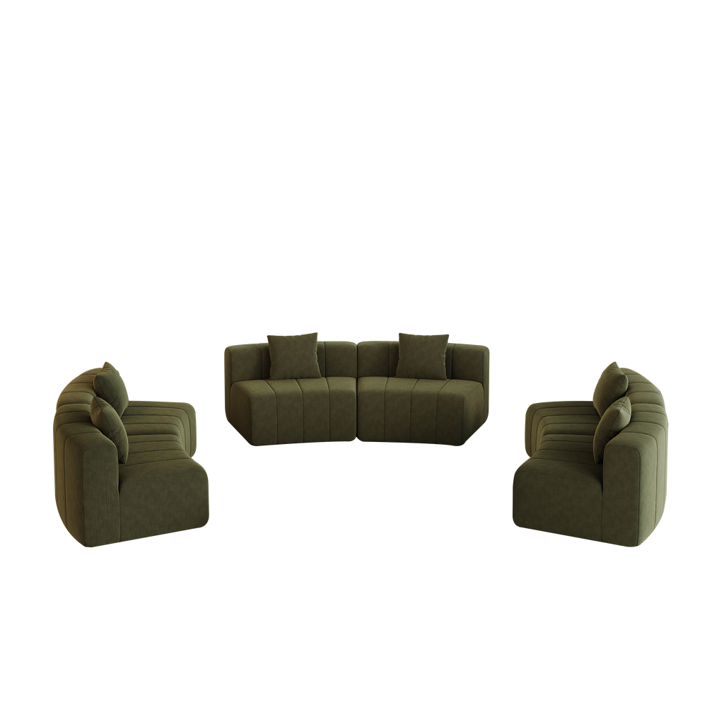 Chenille Curved Sectional Sofa with 6 Pillows.