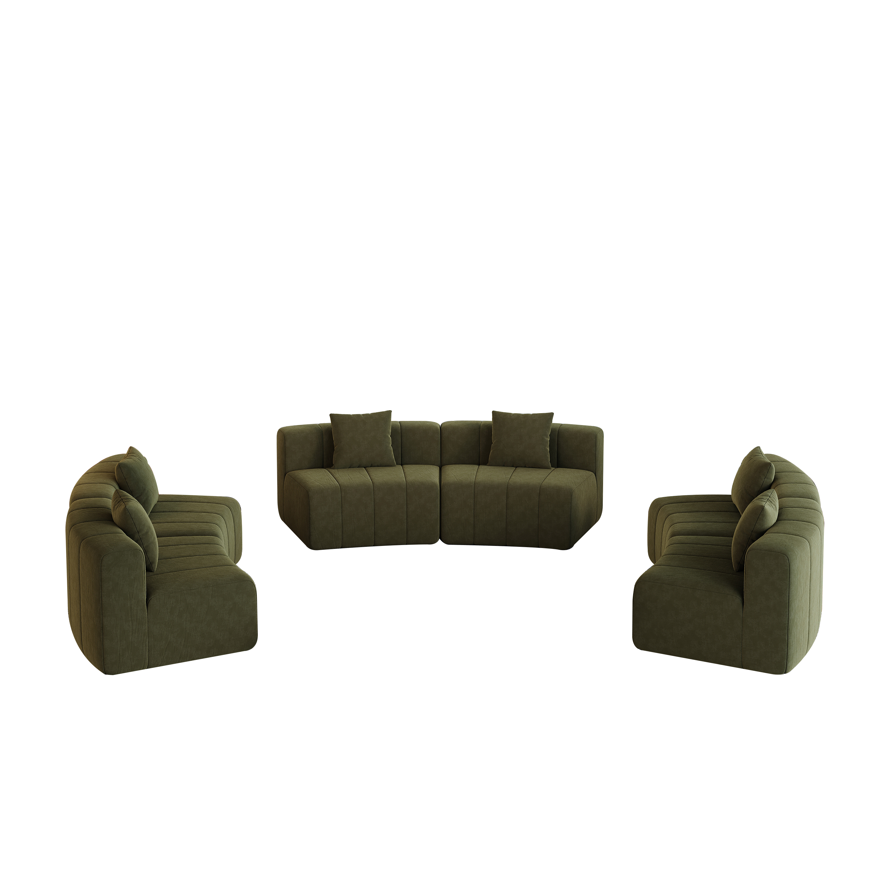 Chenille Curved Sectional Sofa with 6 Pillows.
