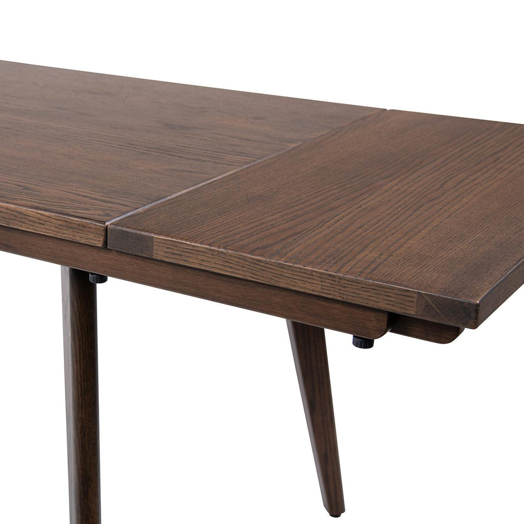 Capri 59-90.5' Solid Oak Wood 6-8 Seat Extendable Leaf Dining Table, Dark Brown Red Oak.
