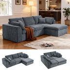 Modern Sectional Couch - Minimalist Sofa with 4 seats displayed in multiple arrangements, showcasing its adaptability and plush chenille texture.