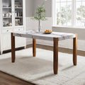 46.5' Modern Dining Table, Rectangular Faux Marble Style Table with Sturdy Wood Legs, Easy to Clean Rectangular Kitchen Table for Dining Room, Living Room, Easy Assembly