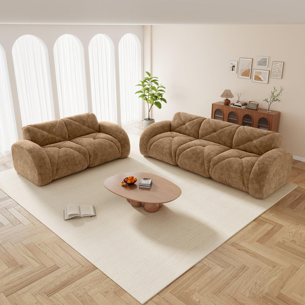 Modern Velvet Sofa Set - 2 Piece Deep Seat Couch.