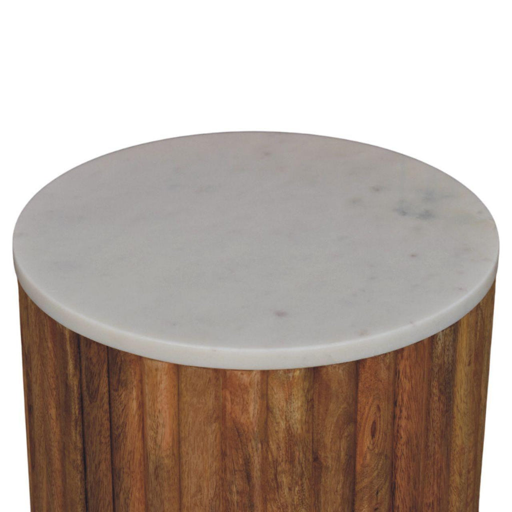 Artisan Solid Wood Fluted Marble Side Table.