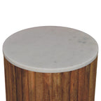 Artisan Solid Wood Fluted Marble Side Table.