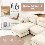 Interior structure of modular L-shaped sofa with chenille fabric, featuring solid wood, S-spring, pocket springs, and high-density sponge.