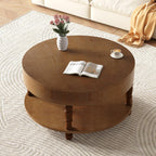 Coffee Table with Dual Storage for Living Room, 31.5' Modern Round Coffee Table with Storage and Hidden Compartment, Adjustable Leveling Feet, Easy Assembly (Walnut).