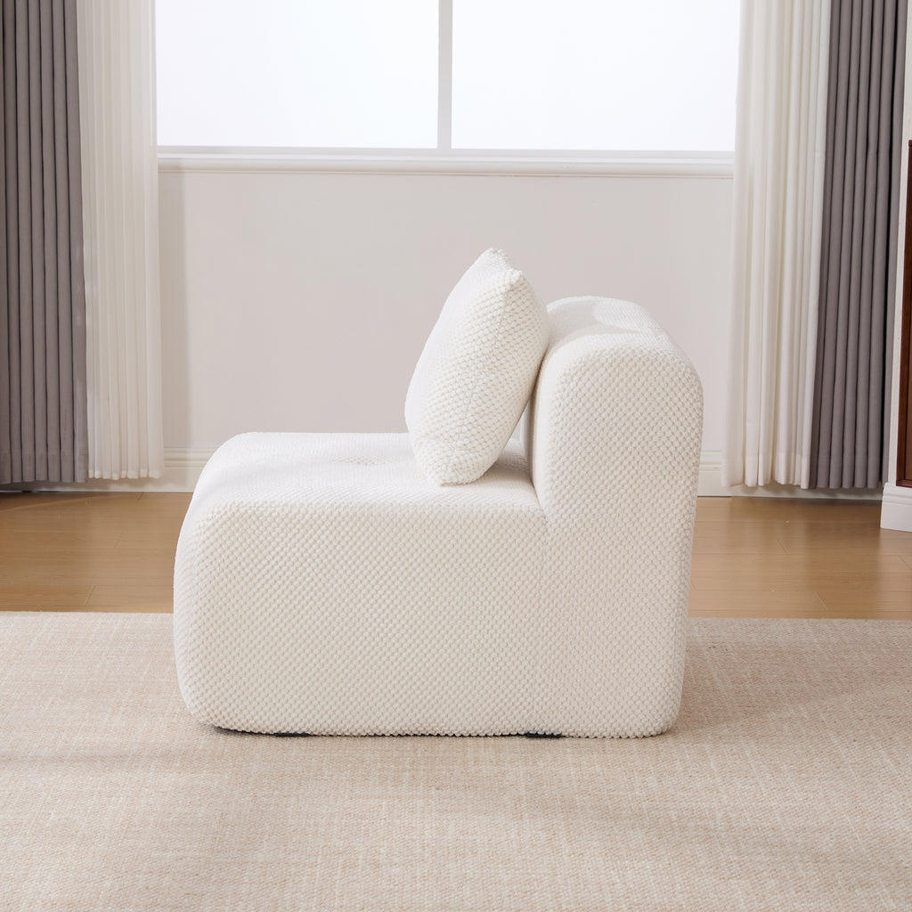 31' Modular Cloud Armless Accent Chair with Ottoman Set, Modern Boneless Deep Seat Single Sofa Soft Lounger with Footstool Throw Pillow for Living Room, Bedroom, Dorms, No Assembly Required, Ivory