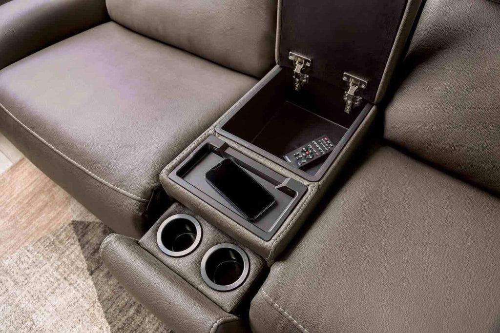 Power Reclining Sectional Dark Gray Sofa for Living Room.
