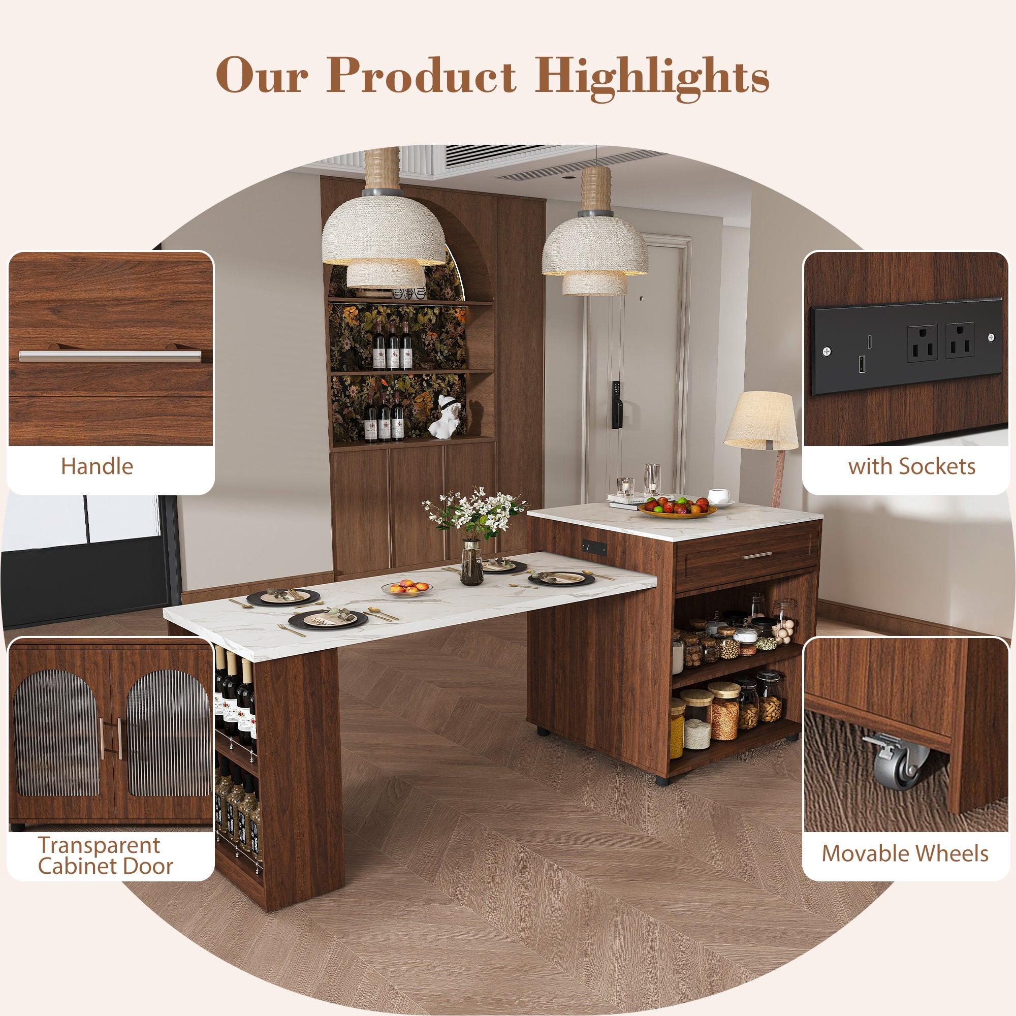 80-Inch Expandable Kitchen Island Dining Set with 4 Chairs.