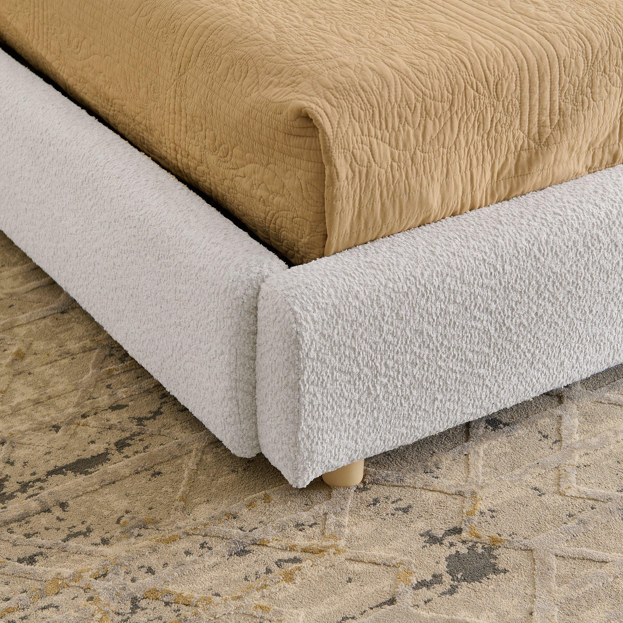 Queen Size Upholstered Bed Frame - Circle Yarn Fabric.