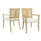 Modern dining chair set with rattan back and foam seat in light wood finish, showcasing mid-century style and durable construction.