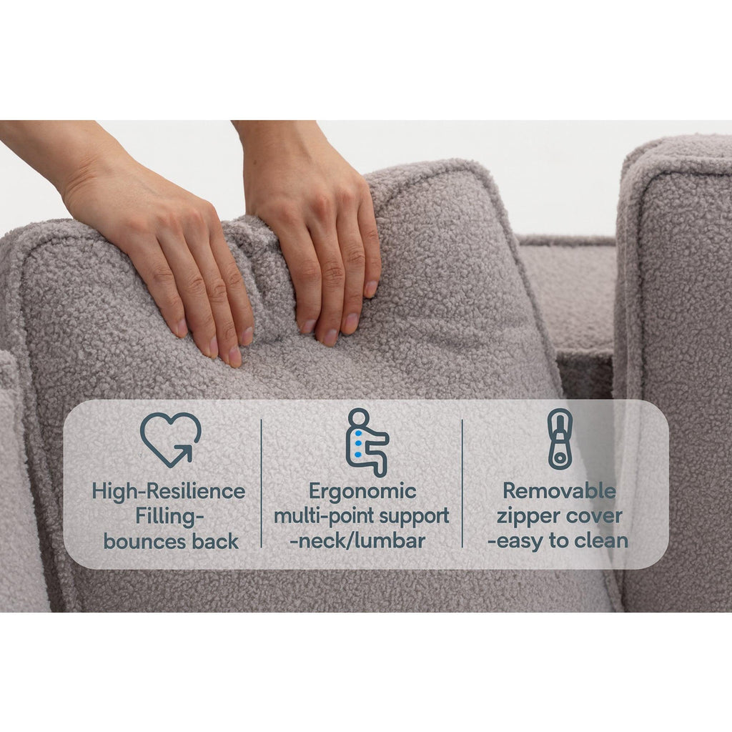 Modern Minimalist Teddy Fabric Single Sofa Chair, Plush Upholstered Seating with Three Supportive Back Cushions for Stylish Living Rooms and Cozy Interiors-33017-R.