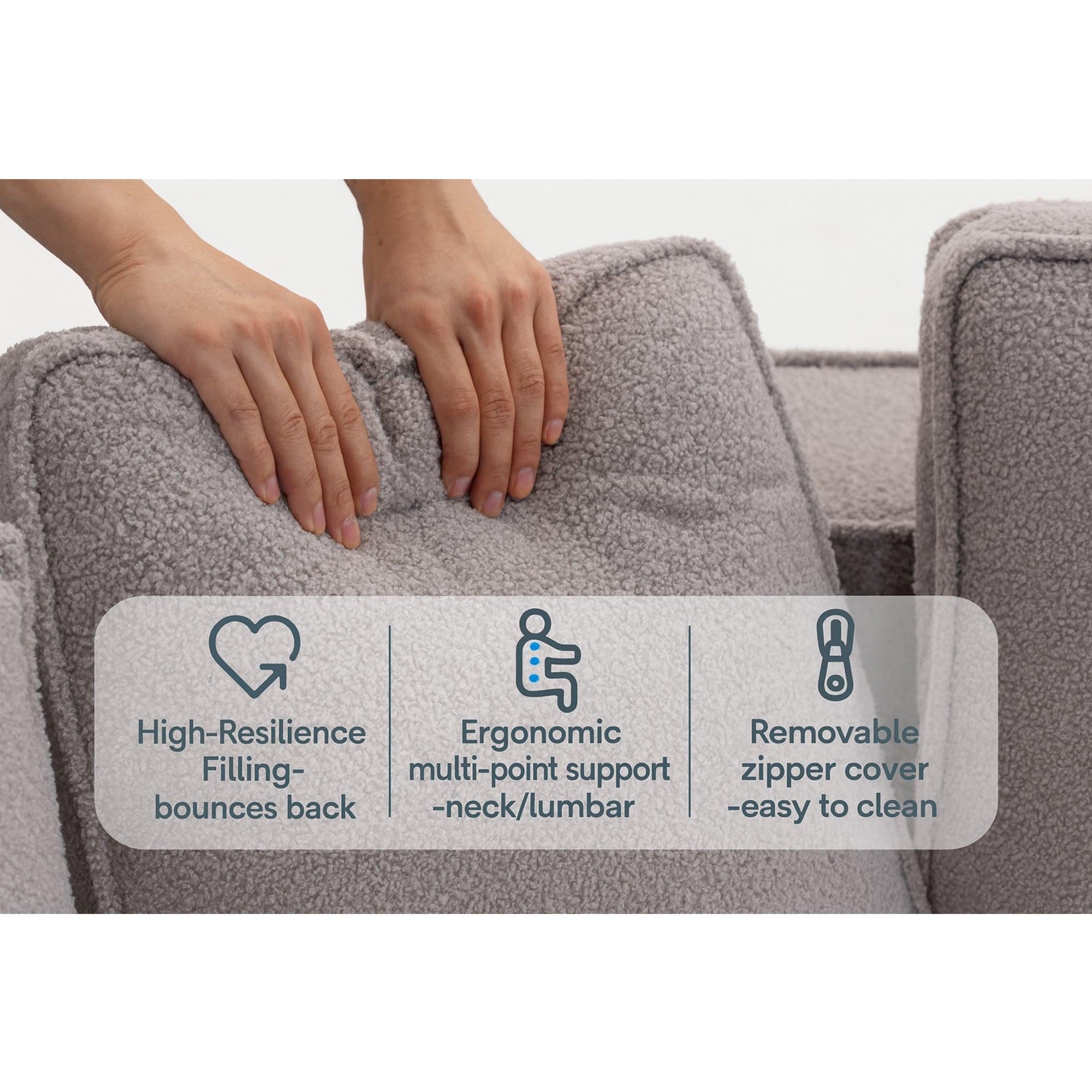 Modern Minimalist Teddy Fabric Single Sofa Chair, Plush Upholstered Seating with Three Supportive Back Cushions for Stylish Living Rooms and Cozy Interiors-33017-R.