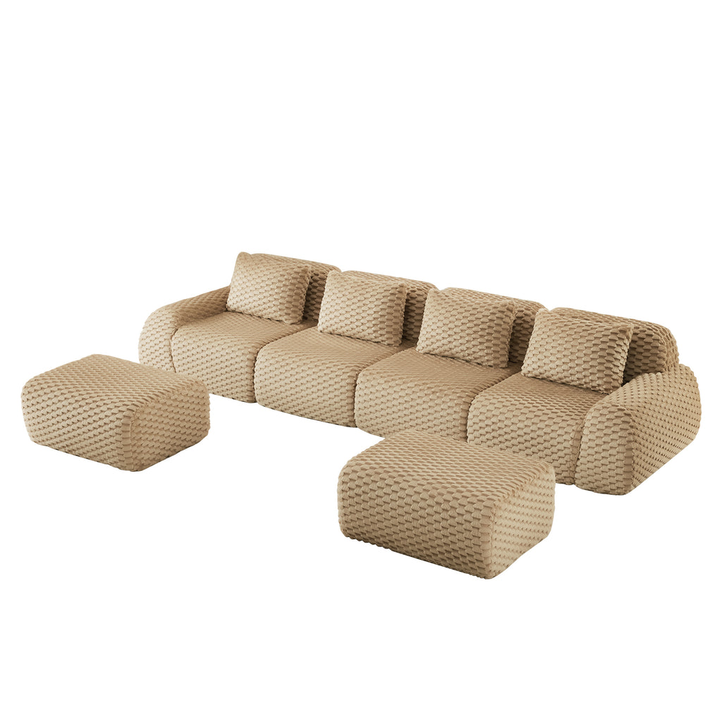 Full layout of Modern U-Shaped Modular Sofa with ottomans, featuring 4-seater configuration and plush flannelette upholstery.