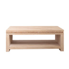 Modern Wood Coffee Table with Beaded Trim – 47 Rectangular Coffee Table with Open Storage Shelf, Light Natural Finish – Farmhouse & Coastal Living Room Furniture.