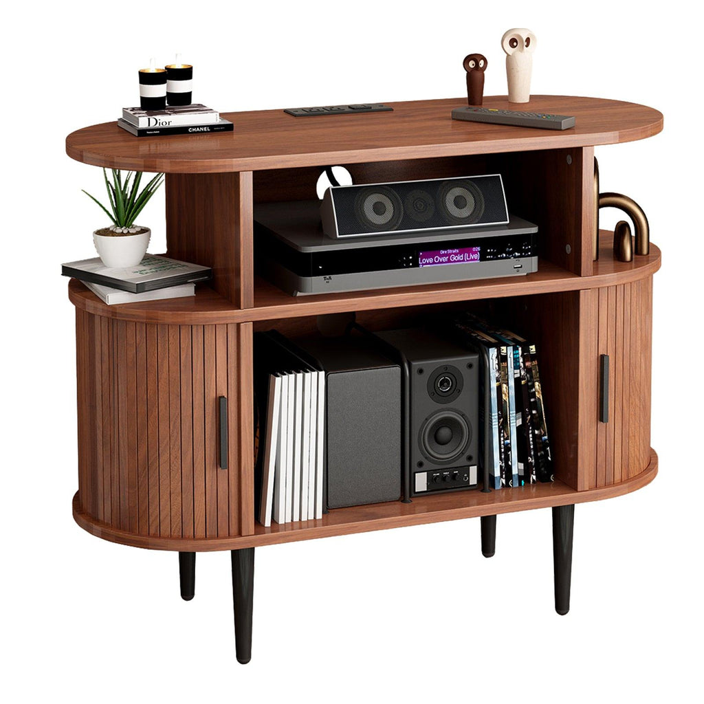 Mid Century Modern Record Player Stand with Charging Station.