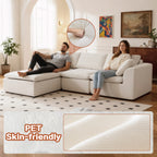 L-Shaped Sectional Sofa - Modern Corduroy Couch with pet-friendly chenille fabric and soft cushions, shown with seated couple in cozy setting.