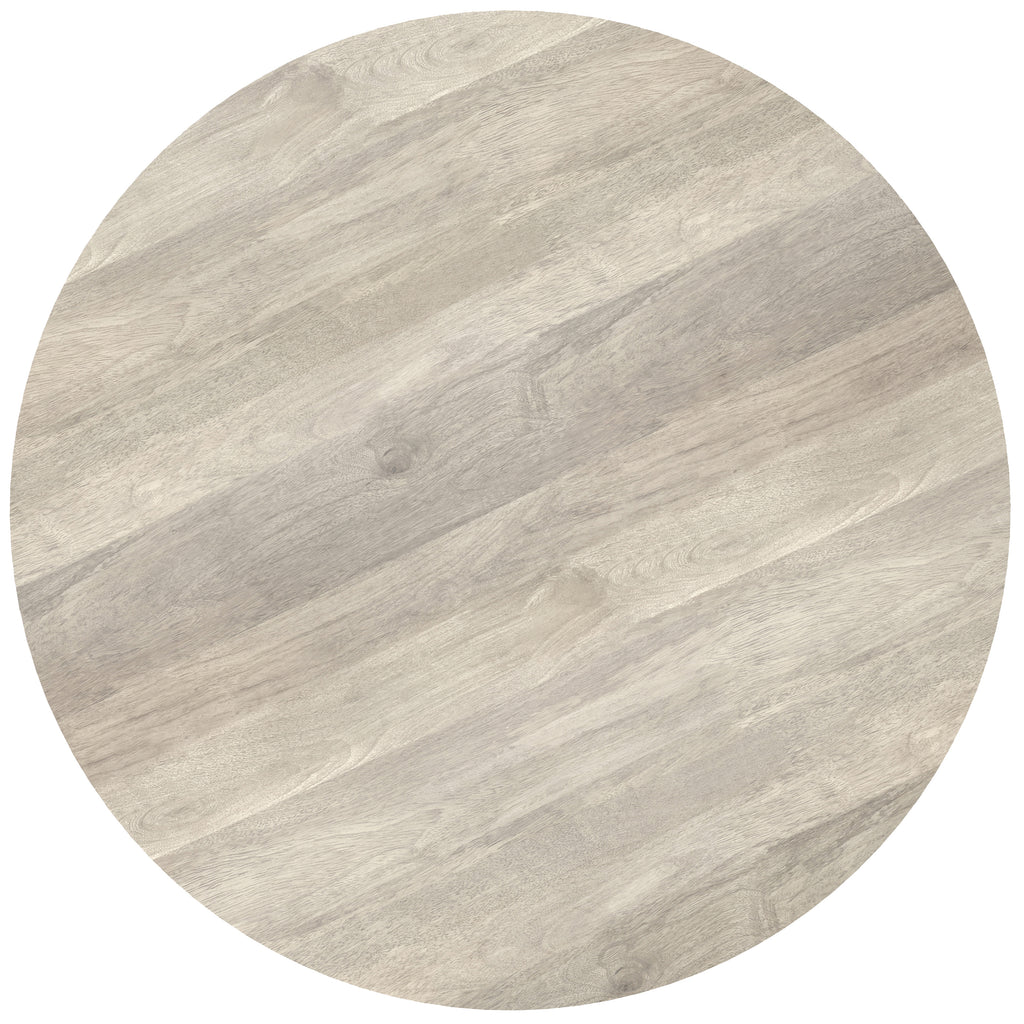 Top view of the Elmbrook Drum Coffee Table showcasing its smooth, round rustic white mango wood surface with natural grain patterns.