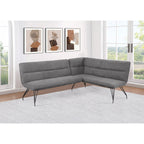 L-Shaped Dining Bench with Grey Upholstery and Retro Design.