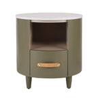 Modern Round Nightstand with Storage Drawer & Shelf.