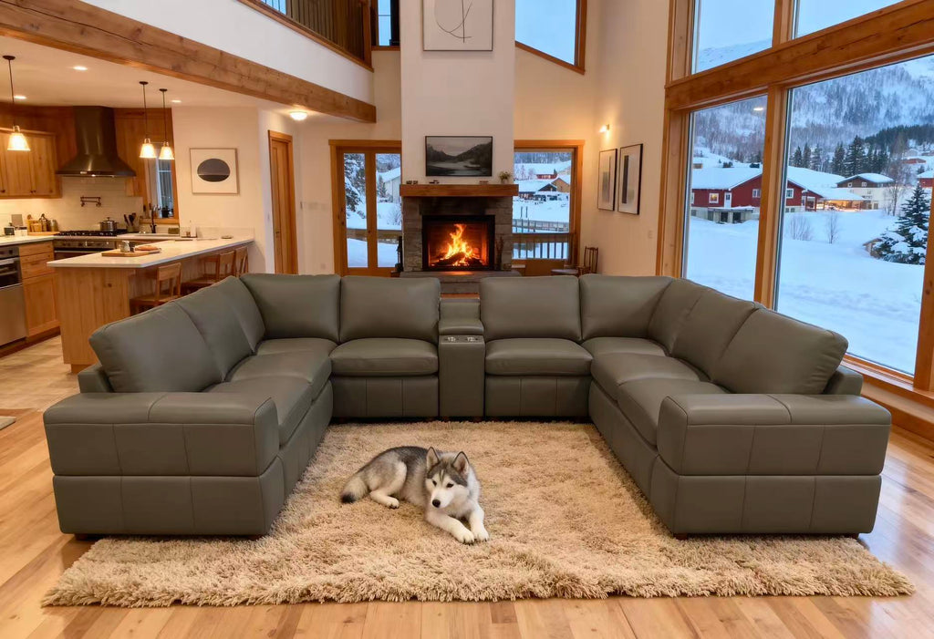Olive Green 8-Seater Leather Match Modular Sectional with Square Arms