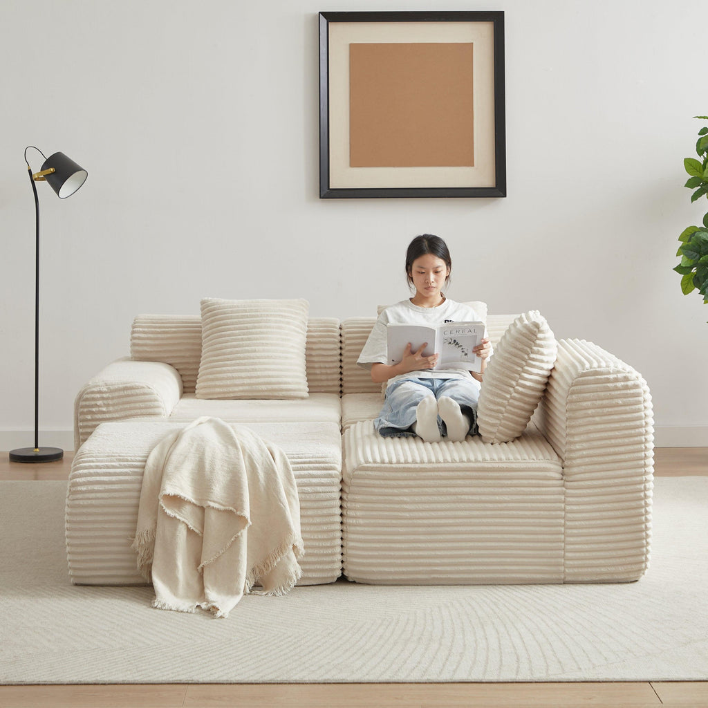 114-inch Modular Corduroy Sofa for Flexible Spaces.