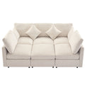 Beige Sectional Sofa Modular U-shaped with Ottoman & USB Ports, Chenille Fabric, 86.6'