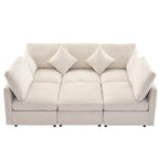 Beige Sectional Sofa Modular U-shaped with Ottoman & USB Ports, Chenille Fabric, 86.6'